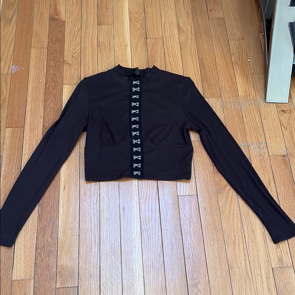 Black Long Sleeve Top with Button Detail